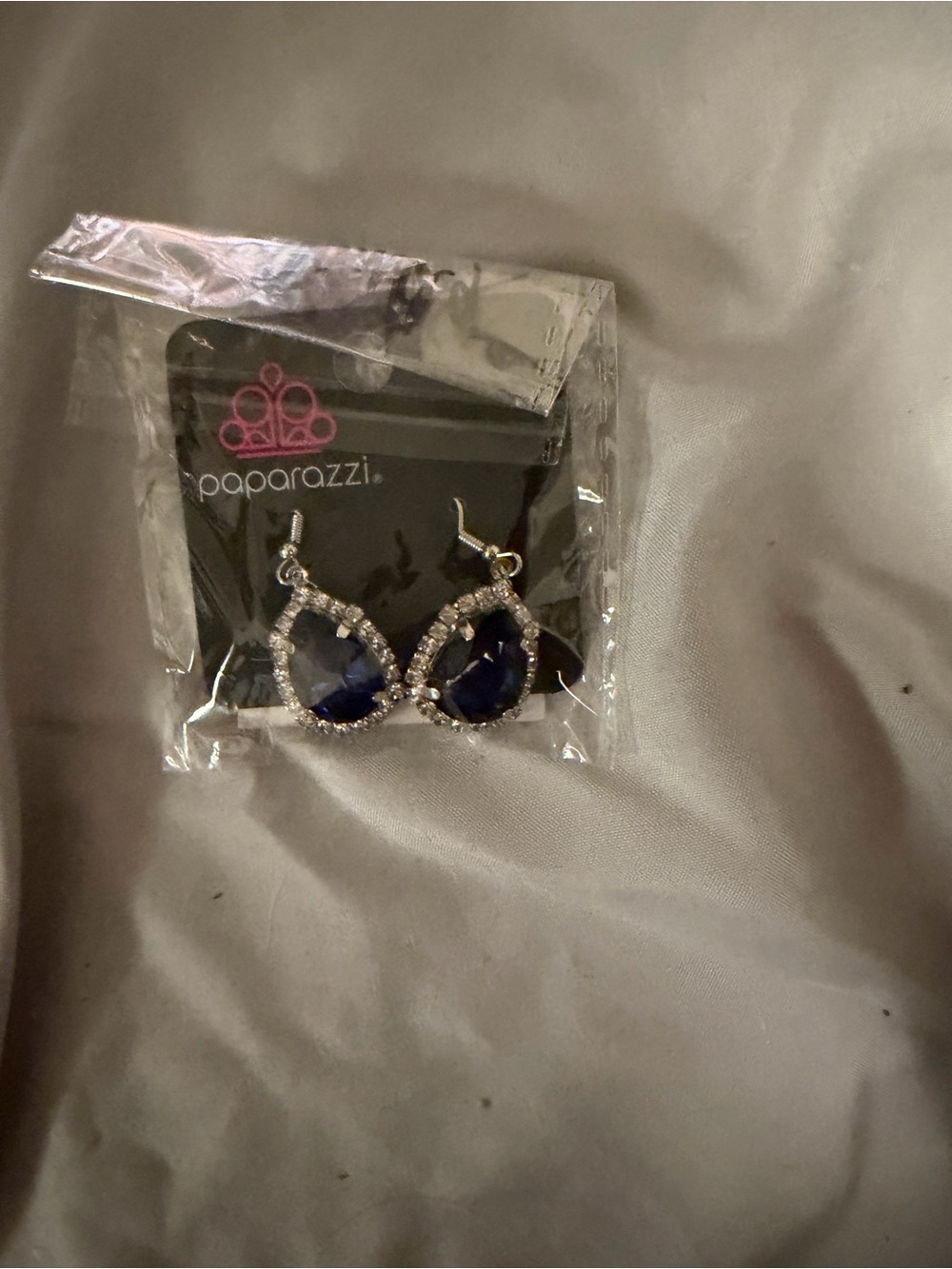 Paparazzi Silver Teardrop Earrings with Deep Blue Crystals